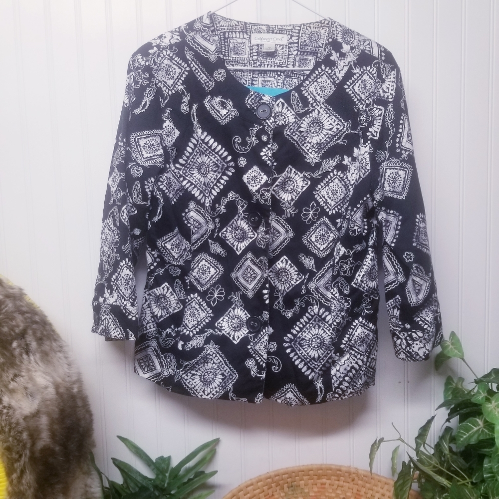 Coldwater Creek Black & White Floral Jacket Sz 10